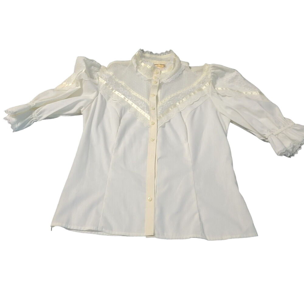 Jessica's Gunnies Womens Vintage Cream Button-up Top Size XS Lace San Francisco